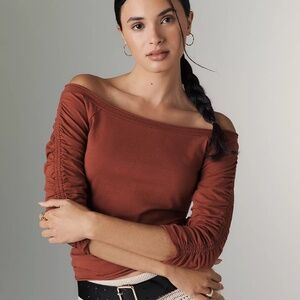Anthropologie Pilcro Off Shoulder Ruched Sleeve Top